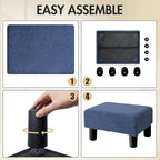 BRIAN & DANY Small Foot Stool Ottoman, Footstool with Legs, Teddy Velvet Foot Rest for Living Room, Bedroom and Office, Blue