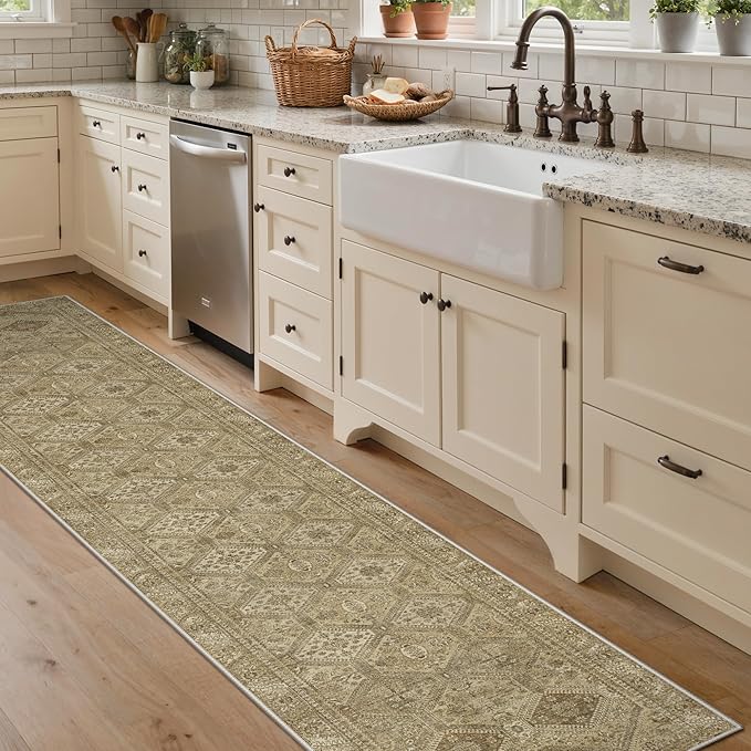 GENIMO Runner Rug 2x10 Non Slip Machine Washable Hallway Runner Rug, Low Pile Lightweight Rugs for Entryway, Hallway, Kitchen and Corridor, Tan Brown