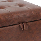 Adeco Small Faux Leather Storage Ottoman Bench with Wood Legs, Square Red & Brown PU Cube Foot Stool, Upholstered Button Tufted Vanity Chair with Hinged Lid for Living Room, Bedroom, Dorm