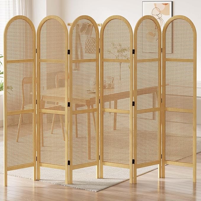 Svimi Room Dividers and Folding Privacy Screens, 5.6 Ft Double Hinged Rattan Partition Freestanding Wall Room Divider for Home - 6 Panels (Natural)