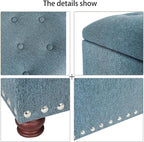 Decent Home 24’’ Rectangular Upholstered Storage Ottoman for Living Room- Fabric Foot Stool with Nail-Head Trim- Chests and Organizers, Load Up to 350 lb, Lake Blue
