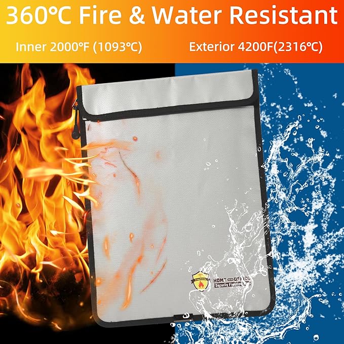 2 Pcs Fireproof Waterproof Document Bag(2000℉) – Fire & Waterproof Money Pouchfor for Cash w/Zipper – Safe Storage for A4/A5 Documents Holder, File, Cash, Jewelry, Passport, Tablet, Laptop