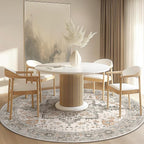 GENIMO 4FT Round Area Rugs for Living Room, Circle Rugs Machine Washable Low Pile, Chenille Non Slip Vintage Rug for Bedroom, Dining Room, Home Office, Light Taupe Brown