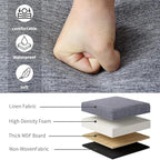 Adeco 17.5" Grey Square Storage Ottoman with Wheels, Modern Cotton Linen Foot Stool with Rollers - Movable & Convenient & Practical, Small Footstool for Living Room, Bedroom