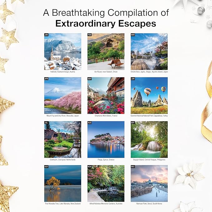 RED EMBER Beautiful Places 2026 Wall Calendar 12 Month | 12" x 24" Open | Thick & Sturdy Paper | Holiday Gift | Travel Calendar 2026