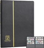 Stamp Albums 120 Pockets - Stockbooks with 40x197mm Sleeves, 10 Double Sided Black Page with Leatherette Padded Black Cover, Collection Storage Folder for Paper Money Postage Stamps AS0106BK