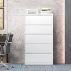 mysteeldepot 5 Drawer Lateral File Cabinet with Lock, Metal File Cabinet, Lateral File Cabinets for Home Office, Heavy Duty File Storage Cabinet for Legal/Letter/A4 Document, Assembly Required, White
