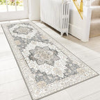 GENIMO 2'6"x6 Runner Rugs for Hallway, Machine Washable Non Slip Vintage Rugs, Low Pile Lightweight Soft Print Rug for enrtyway, Corridor, Home Office, Kitchen, Heathered Grey