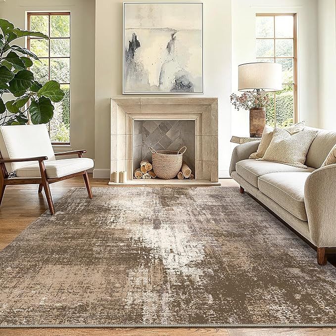 GENIMO Washable Area Rugs for Living Room, 8x10 Vintage Non Slip Rugs, Low Pile Lightweight Soft Print Rug for Bedroom, Dining Room, Home Office, Faded Brown