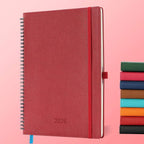 IN-LUXPRO Planner 2026 Daily Weekly and Monthly,11.5"x8.5",12 Months Spiral Bound Calendar Agenda with Self-adhesive Pen Holder,2026 Appointment Book with Vegan Leather Soft Cover,Red