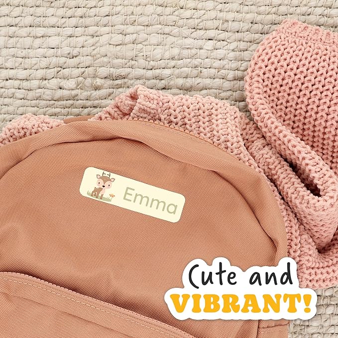 Large Name Labels for Kids (33) - Custom Stickers for Daycare and School Supplies - Durable, Waterproof Stickers for Water Bottles, Lunch Boxes, and More with Unique Designs - Deer
