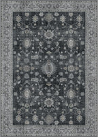GENIMO Machine Washable 9x12 Area Rugs for Living Room, Non Slip Vintage Rugs, Low Pile Lightweight Chenille Print Rug for Bedroom, Dining Room, Home Office, Charcoal
