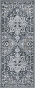 GENIMO 2x12 Runner Rugs for Hallway, Machine Washable Non Slip Vintage Rugs, Low Pile Lightweight Soft Print Rug for enrtyway, Corridor, Home Office, Kitchen,Dark Gray