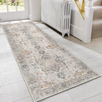 GENIMO Runner Rug 2'6"x6 Machine Washable Non Slip Vintage Hallway Runner Rug, Low Pile Lightweight Rugs for Indoor Entryway, Hallway, Kitchen and Corridor, Light Taupe Brown