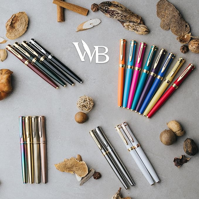 Wordsworth & Black Fountain Pen Set, Medium Nib, 24 Ink Cartridges and Ink Refill Converter, Gift Case, Journaling, Calligraphy, Smooth Writing Pens [Sky Blue, Gold Finish], Perfect for Men and Women