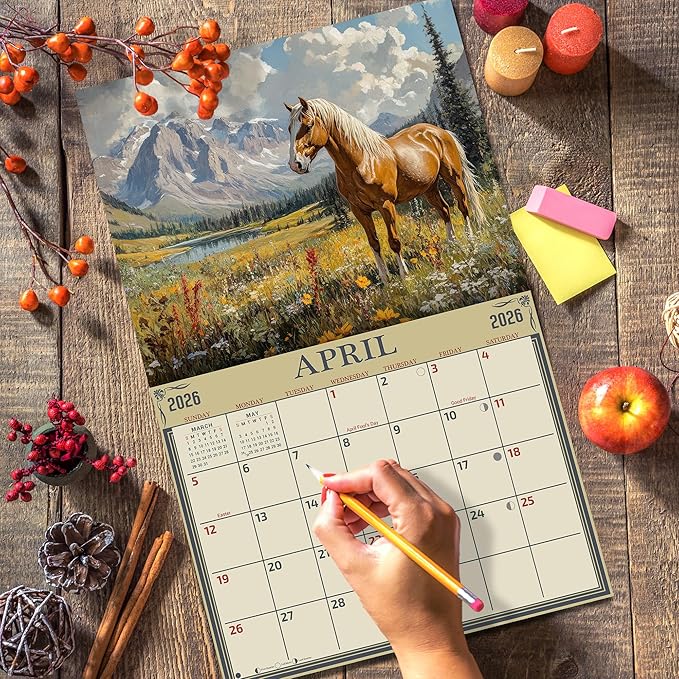 2026 Horses Illustrated Wall Calendar 16-Month X-Large Size 14x22, Horse Calendar by The KING Company-Monster Calendars