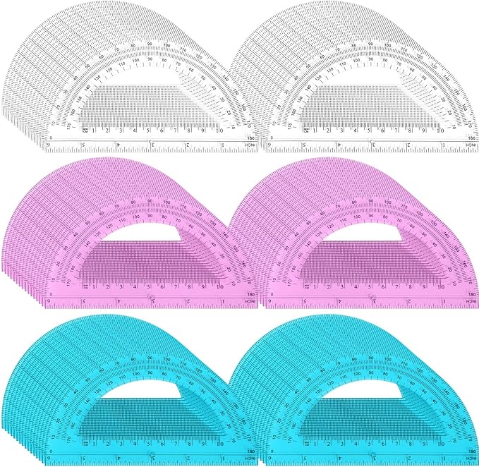 Zonon 100 Pack 6 Inch Plastic Protractor Christian Charity Donation 180 Degrees Pink Blue Clear Protractors for Classroom School Math Teacher Student Office Supplies Christmas Operation Gifts