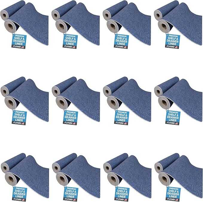 Drymate Premium Luxury Shelf & Drawer Liner, Thick Cushioned Fabric, Non-Adhesive, Absorbent, Waterproof, Slip-Resistant, Liners for Kitchen Cabinets, Cupboards (USA Made)(12”x59”)(24-Pack)(Blue)