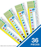 Carson Dellosa Education 30PC Quick Stick Name Plate Set offers alphabet charts, number lines, a 100 chart, a ruler, and clear labels that support organized desks and help students develop skills well