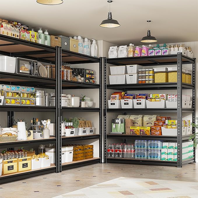 REIBII 2200LBS Storage Shelves 5 Tier Garage Shelving Heavy Duty, Adjustable Metal Shelving, Garage Shelves for Basement, Warehouse, Pantry, Closet, Kitchen 72" H x 35.55" W x 16" D, Black, 3 Pack