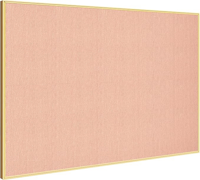 Bulletin Board 23.6 x 17.7 inches, Blush Coral Pin Board, Golden Aluminum Framed Fabric Cork Board with 10 Push Pins