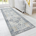 GENIMO Runner Rug 2'6"x7, Non Slip Vintage Hallway Runner Rugs, Low Pile Lightweight Machine Washable Mat for Hallway, Entryway, Bedroom, Kitchen and Corridor, Blue
