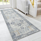 GENIMO Runner Rug 2'6"x7, Non Slip Vintage Hallway Runner Rugs, Low Pile Lightweight Machine Washable Mat for Hallway, Entryway, Bedroom, Kitchen and Corridor, Blue
