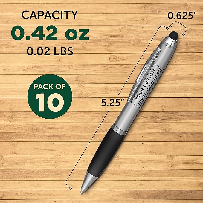 DISCOUNT PROMOS Custom Stylus Ballpoint Pens Set of 10, Personalized Bulk Pack - Black Ink, Great for Office, School, Business, Tradeshows, Events - Black