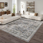 Rugcomf 9x12 Rug Washable Boho Soft Large Area Rug Non-Slip Faux Wool Vintage Rug for Living Room, Farmhouse, Dining Room, Indoor, Kids Playroom (Grey)
