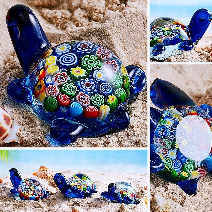 EUSTUMA Hand Blown Glass Sea Turtle Figurines Paperweight,Sea Animal Ornament for Home Decor,Sea Animals Collection for Birthday Gift,Glass Tortoise Sculpture