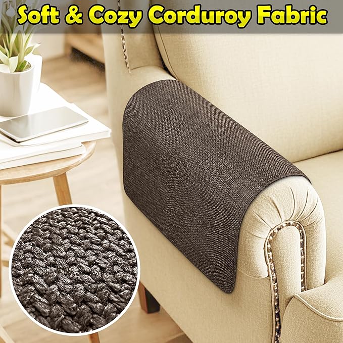 Couch Arm Covers, Waterproof Armrest Cover for Sofa, Armchair, Loveseat, Non-Slip Recliner Arm Cover, Sofa Arm Covers, Headrest Covers, Arm Chair Covers Set of 2 (Brown, 28"×24")