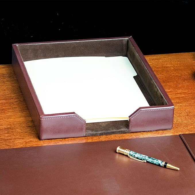 DACASSO Bonded Leather Desktop Letter Tray - Luxury Letter Holder & Paper Organizer for Desk - Office Organization & Executive Desk Decor - (Dark Brown)