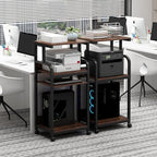 Fannova 4-Tier Printer Stand with Adjustable Storage Shelf, Large Tall Printer Table with Wheels for Home Office Small Spaces Organization, Rustic Brown