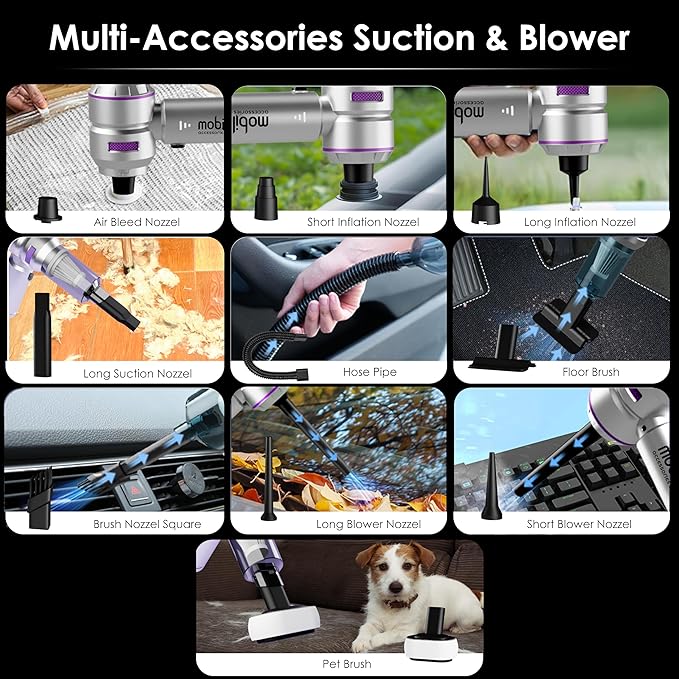 4-in-1 Handheld Cordless Car Vacuum Cleaner, 84000 RPM High Power Air Blower, inflator deflator & Mini Car Vacuum Cleaner for Home, Office & Outdoor, 6000mAh Battery & Type-C Fast Charging