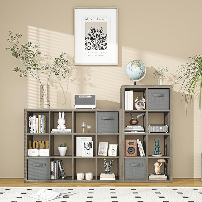 furtble Bookshelf with Storage Bins, 20-Cube Storage Organizer with Back Panels, Modern Bookshelf for Bedroom, Multifunctional Display Cube Bookshelves for Living Room, Bedroom, Home Office