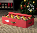 ZOBER Underbed Christmas Ornament Storage Box - Stores 64 3" Ornaments, With Dividers - Tear Proof 600D Oxford Fabric, Ornament Organizer Storage Box, Durable Christmas Containers Holder - Red