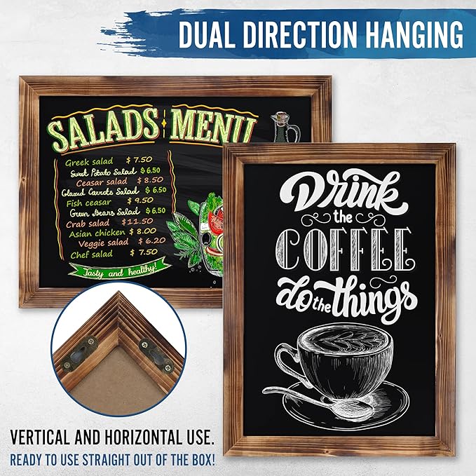 HBCY Creations 18" x 24" Torched Brown Solid Wood Frame Wall Chalkboard, Magnetic Surface, Home Décor, Restaurant & Café Menus, Blackboard, Includes Chalk, Eraser & Hanging Hardware