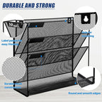 EASEPRES Desk File Organizer Mesh 4-Tier, Hanging Wall Mount Document Organization Stand, Desktop Vertical Mail Paper Folder Holder Rack with Bottom Tray for Office Home Cubicle Countertop, Black