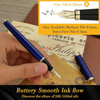 BEILUNER Blue Fountain Pen,Stunning Luxury Pens with 24K Gold Finish, Gorgeous 24K Gilded Nib(Fine), Trustworthy Pen Gift for Men&Women -Ink Converter-Elegant, Graduation,Nice Pen for Writing