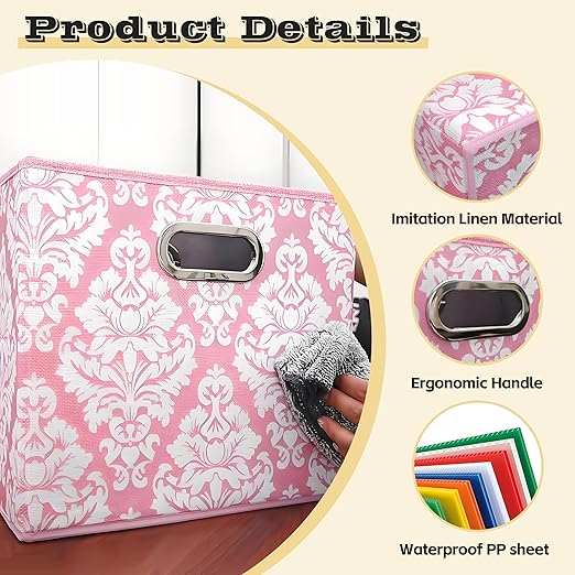 Fozxsvg Pink 4.5 Gallon Fabric Trash Can, Waterproof Cute Waste Basket, Decorative Trash Bin for Bedroom, Office, Living Room, Kitchen