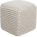 BIRDROCK HOME Bud Pouf Foot Stool Ottoman - Knit Bean Bag Floor Chair - Cotton Braided Cord - Great for The Living Room, Bedroom and Kids Room - Small Furniture