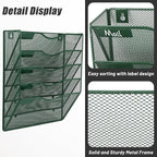 EASEPRES 5 Pocket Mesh Hanging File Organizer, Wall Mounted Mail Paper Document Folder Holder, Clipboard Storage Organization Magazine Rack with Nametag Label for Office Home School, Dark Green
