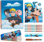 Naruto Stationery Set with Colouring Pencils Tin Pencil Case Childrens Notebooks Bumper Stationery Pack Anime Stationery Set School Supplies Anime Gifts for Boys