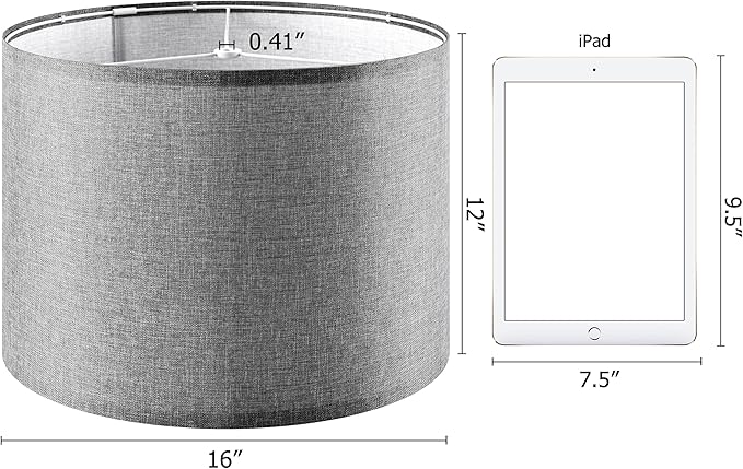 Gray Large Drum Lamp Shades for Floor Lamps Table Lamp Farmhouse Lamp Shade 16" Top x 16" Bottom x 12" High (Spider) Medium Lampshade - Lampshades Replacement By GO&SO Assembly is Required