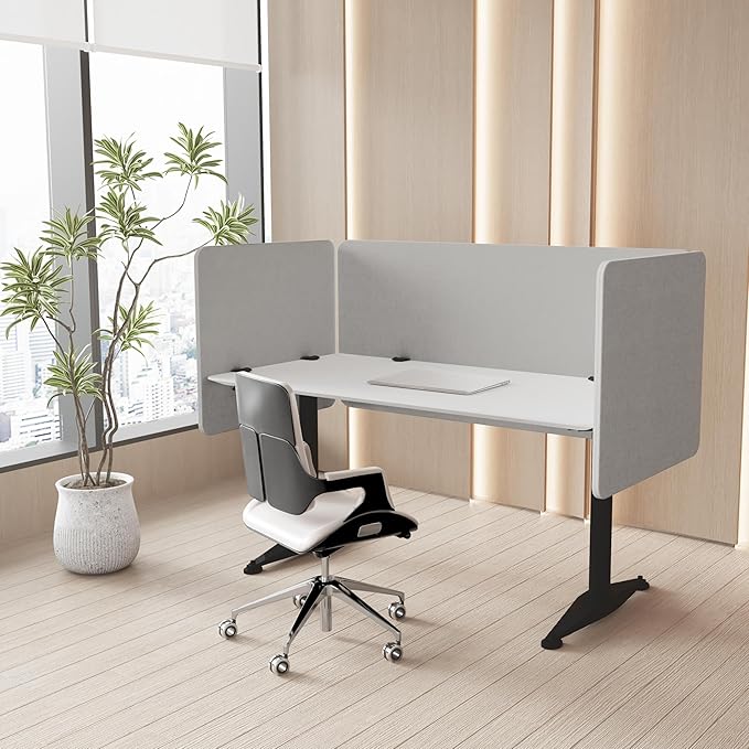 MORDEER 47.2 Inch Desk Divider Panels Set, Acoustic Divider Panel for Privacy, Fabric Wrapped Room Dividers for Office, Easy Assemble, Light Grey