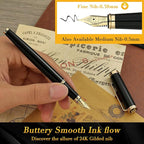 BEILUNER Black Personalized Fountain Pen,Stunning Luxury Lacquer,24K Gilded Nib(Fine),Gorgeous 24K Gold Finish, Ink Converter,Fancy Office Gift for Men&Women-Elegant, Graduation,Nice Pens for Writing