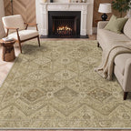 GENIMO 9x12 Area Rugs for Living Room, Machine Washable Non Slip Vintage Rugs, Low Pile Lightweight Print Rug for Bedroom, Dining Room, Home Office, Tan Brown