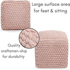 BIRDROCK HOME Buds Pouf Foot Stool Ottoman - Knit Bean Bag Floor Chair - Cotton Braided Cord - Great for The Living Room, Bedroom and Kids Room - Small Furniture (Dusty Rose - Buds)