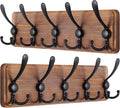 SKOLOO Rustic Wall Mounted Coat Rack: 16" Hole to Hole, Pine Real Wood Plank Wall Coat Rack with 5 Triple Hooks, Farmhouse Coat Hanger Wall Mount for Hanging Backpack Jacket Coat Hat,Pack of 2