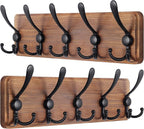 SKOLOO Rustic Wall Mounted Coat Rack: 16" Hole to Hole, Pine Real Wood Plank Wall Coat Rack with 5 Triple Hooks, Farmhouse Coat Hanger Wall Mount for Hanging Backpack Jacket Coat Hat,Pack of 2